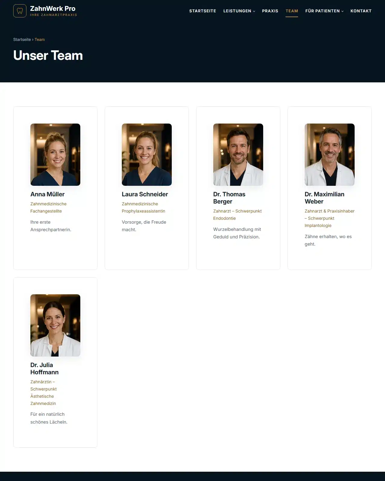 ZahnWerk Pro – Team-Seite